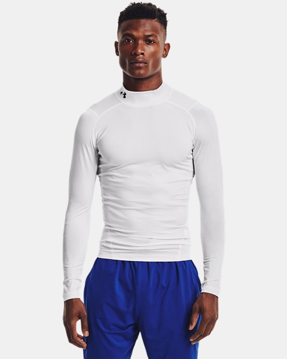 Men's HeatGear® Mock Long Sleeve, White, pdpMainDesktop image number 0